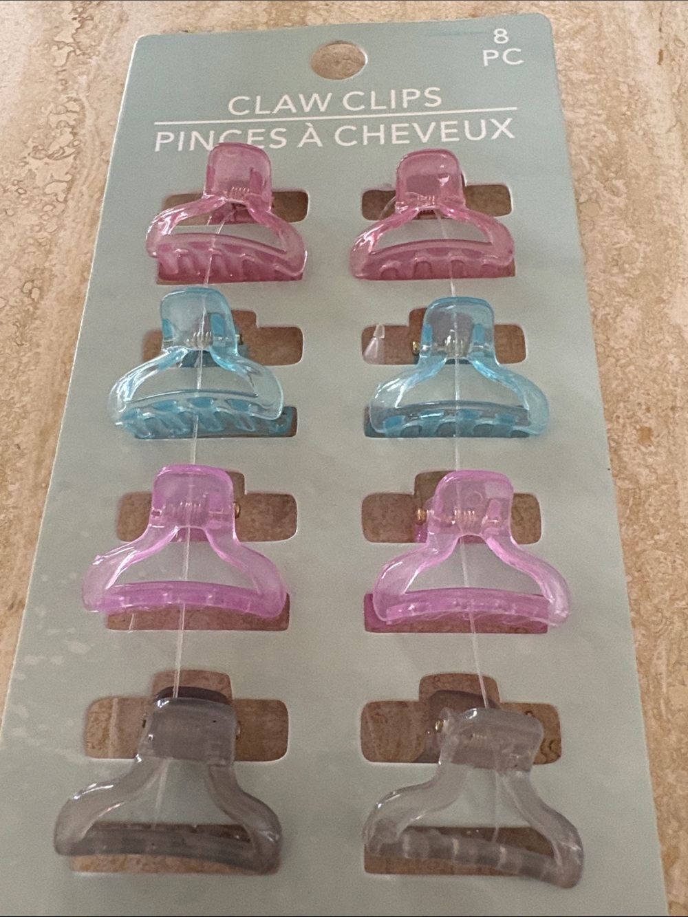 Kids 8-Pack Mini Hair Claw Clips - Pink, Blue, Purple, Gray